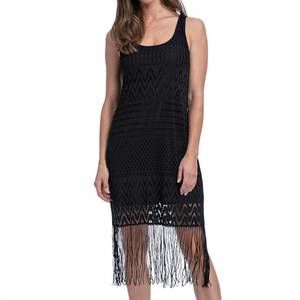 NEW PROFILE BY GOTTEX round neck cover up dress with frills in sea breeze black